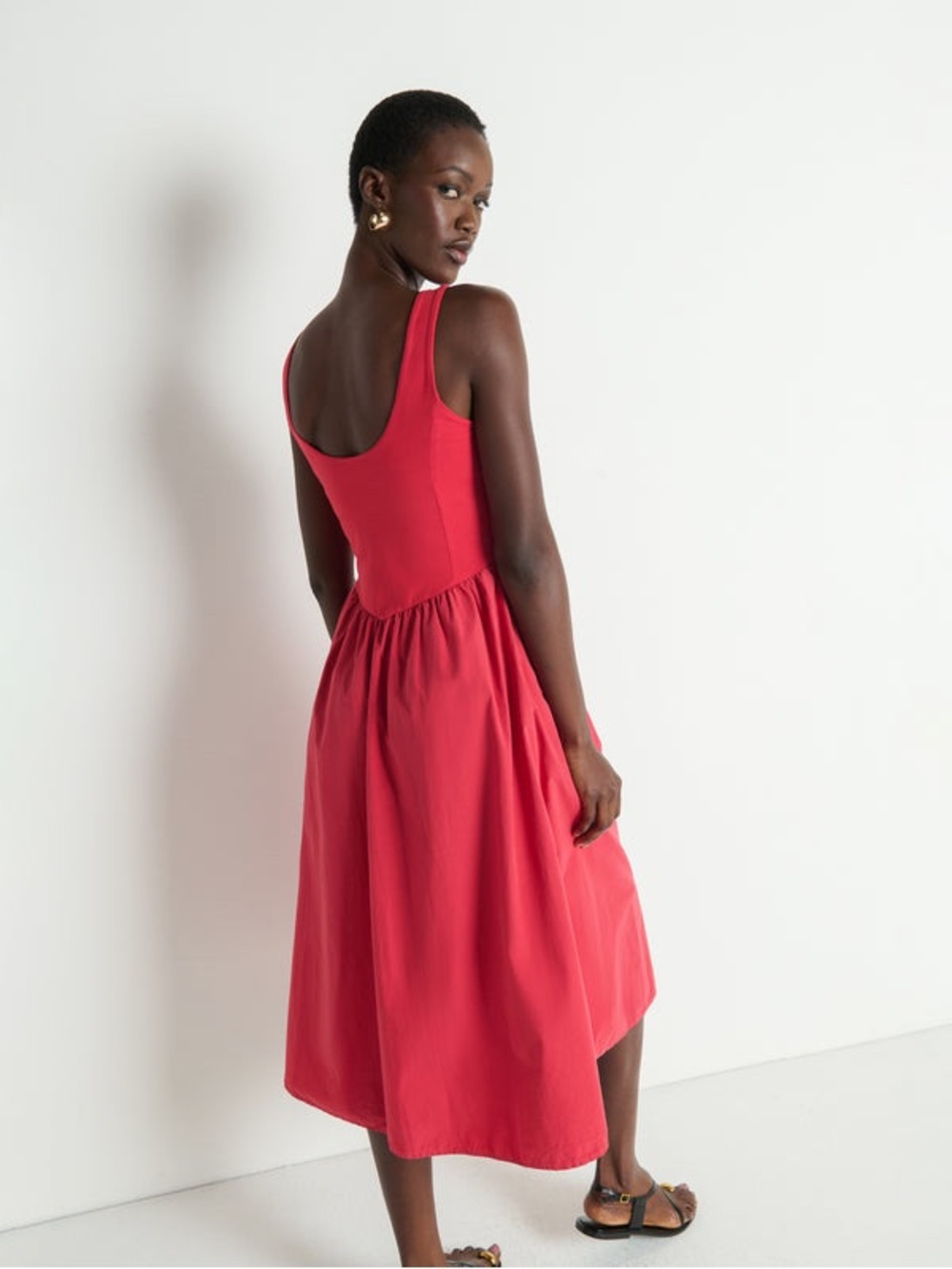 Nation Los Angeles Fiona Basque V Waist Midi Dress in Heartbeat Red Size M NEW - Picture 5 of 10